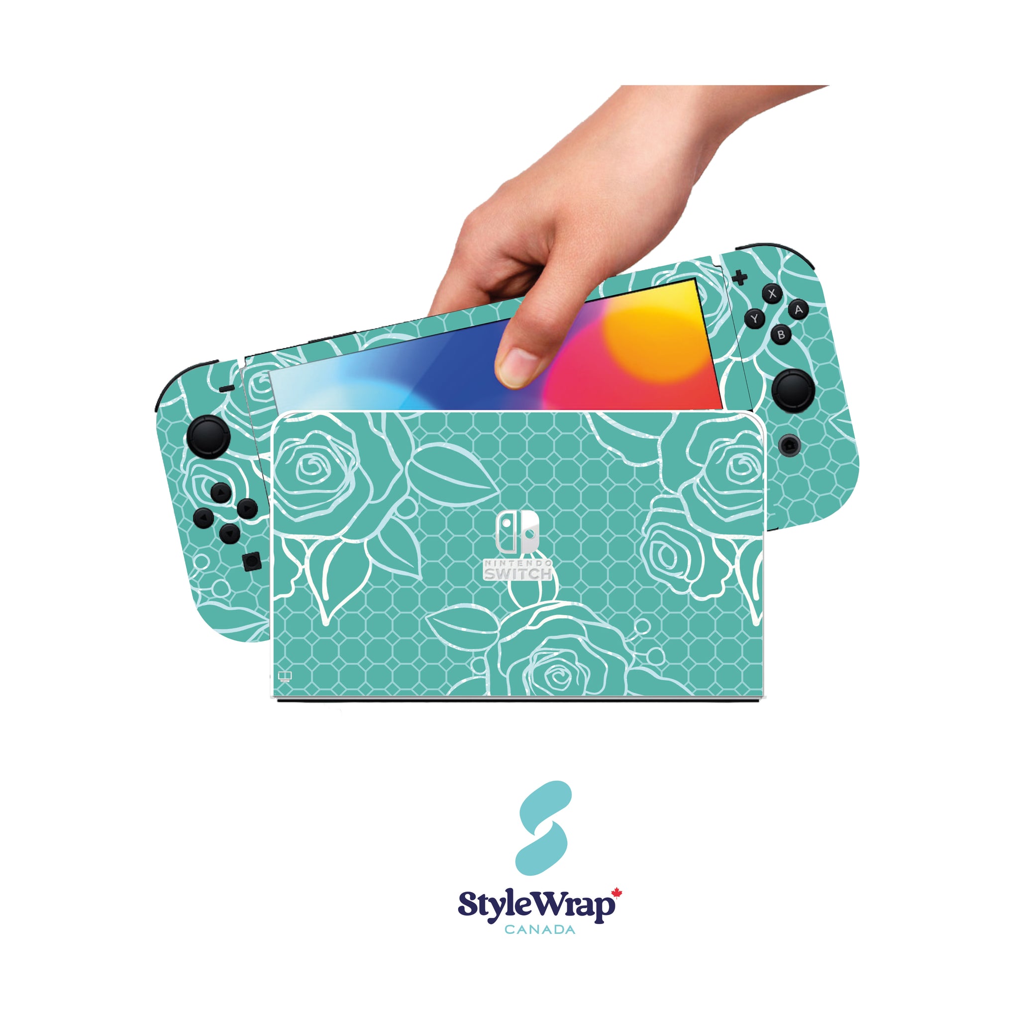 Nintendo Switch Wrap - Teal Floral